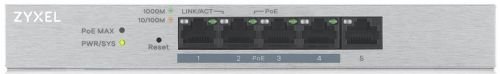 Фотография товара 'Zyxel Smart коммутатор PoE+ 5xGE (4xPoE+), настольный, бесшумный, бюджет PoE 60 Вт, GS1200-5HPV2'