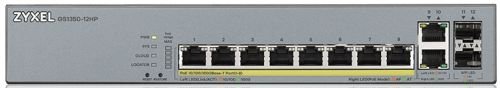 Фотография товара 'Zyxel Гибридный Smart L2 коммутатор PoE+ для IP-видеокамер rack 19", 10xGE (8xPoE+), 2xSFP, GS1350-12HP'